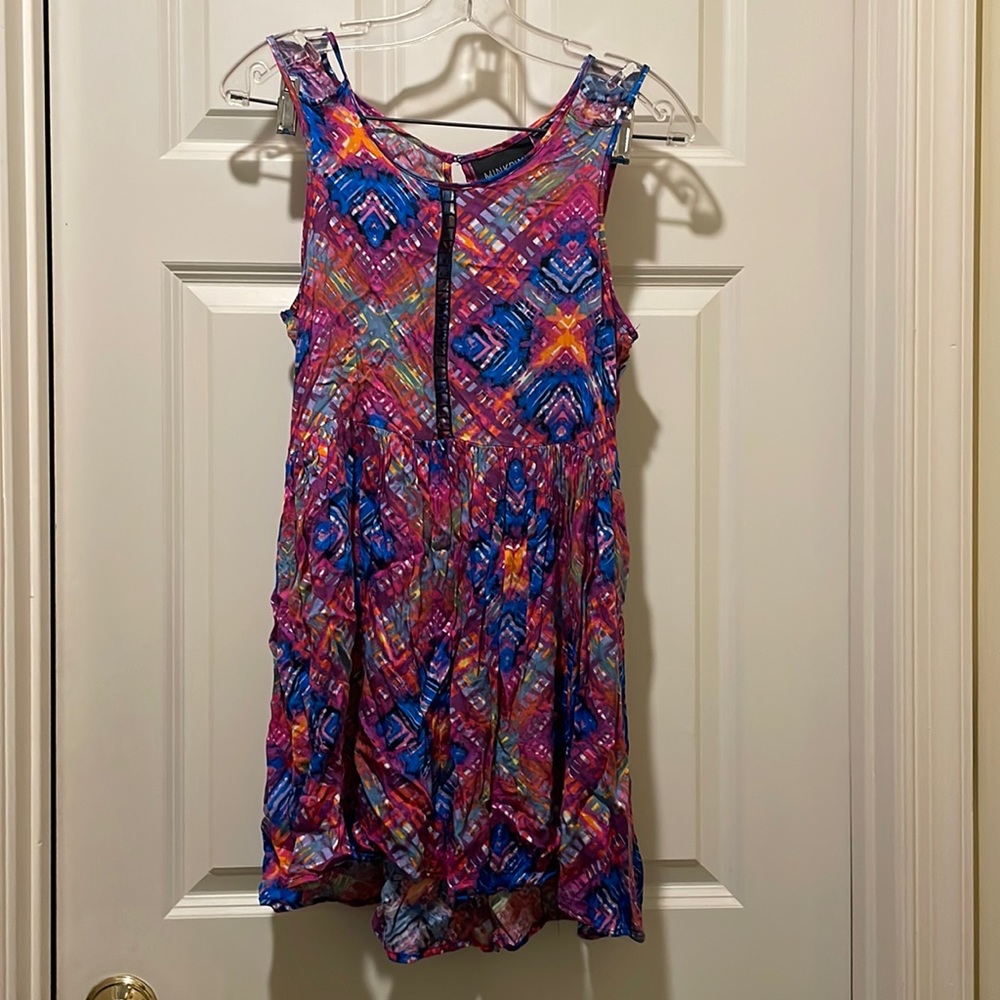 MinkPink multi color mini dress perfect for a spring day